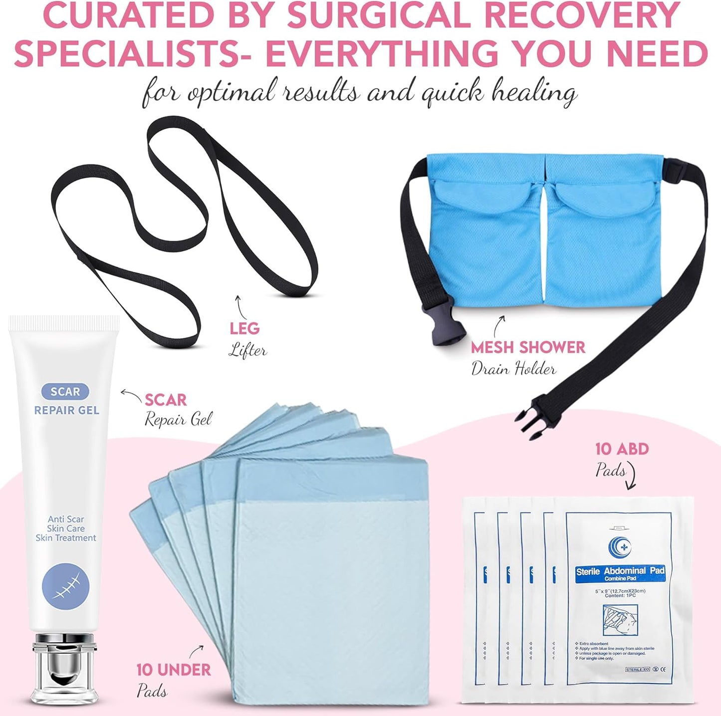 Ultimate Tummy Tuck Recovery Kit with Scar Care Red Light Therapy Wrap - Premium Post-Op Supplies and Must Have Essentials for Mommy Makeover | Abdominoplasty