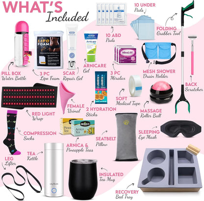 Ultimate Tummy Tuck Recovery Kit with Scar Care Red Light Therapy Wrap - Premium Post-Op Supplies and Must Have Essentials for Mommy Makeover | Abdominoplasty
