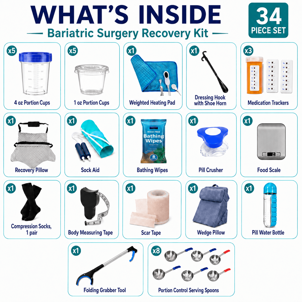 Bariatric Surgery Recovery Kit (34 Pc) - JDCareUSA